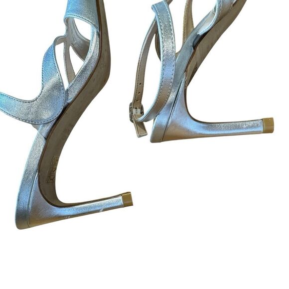Revolve Stuart Weitzman Mariposa Silver Leather Sandals Heels NWOT - Picture 7 of 10